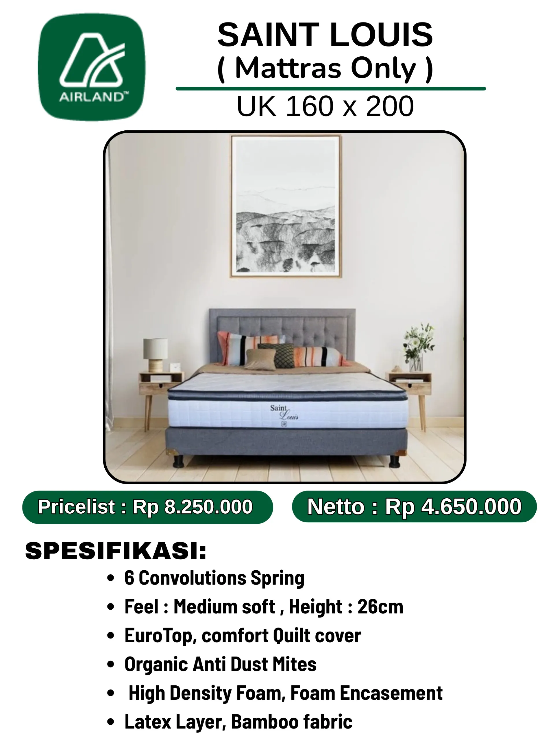 Kasur AIRLAND St. Louise ukuran 160x200