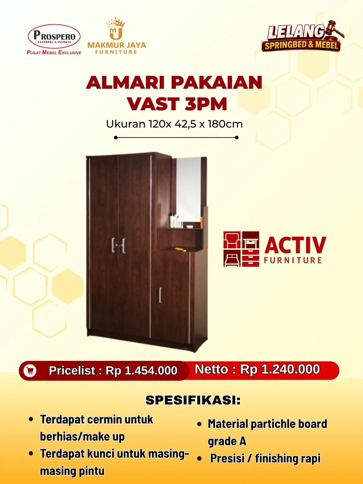 Almari Pakaian ACTIV cupu vast 3PM dark maple