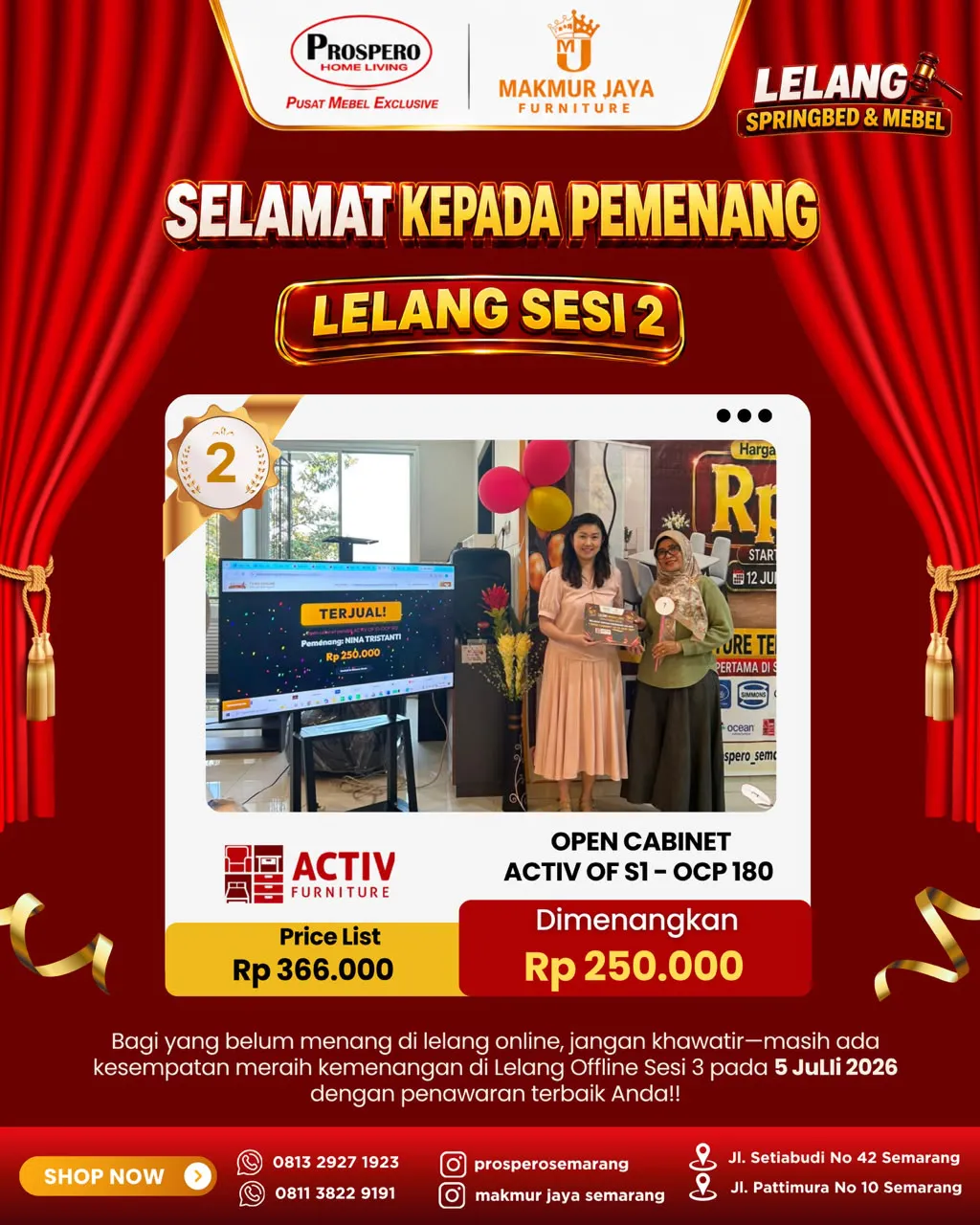 Serah Terima Open cabinet pendek ACTIV OF S1-OCP 180