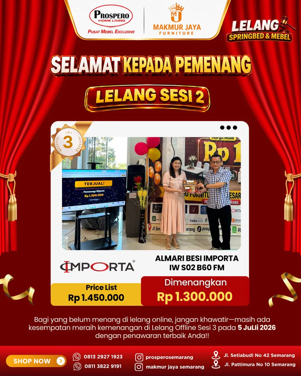 Serah Terima Almari pakaian besi IMPORTA Okelo IW S02 B60 FM 90cm