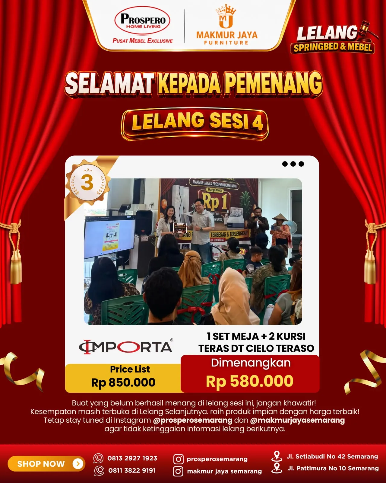 Serah Terima Meja+ 2 kursi teras IMPORTA Cielo Teraso black